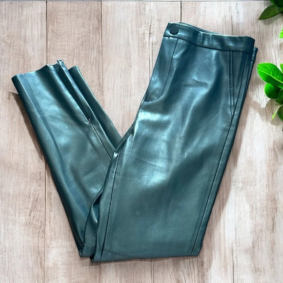 ZARA Womens Faux Leather Size M Ankle Zip High Waisted Black pants 4387/234 - Picture 7 of 11